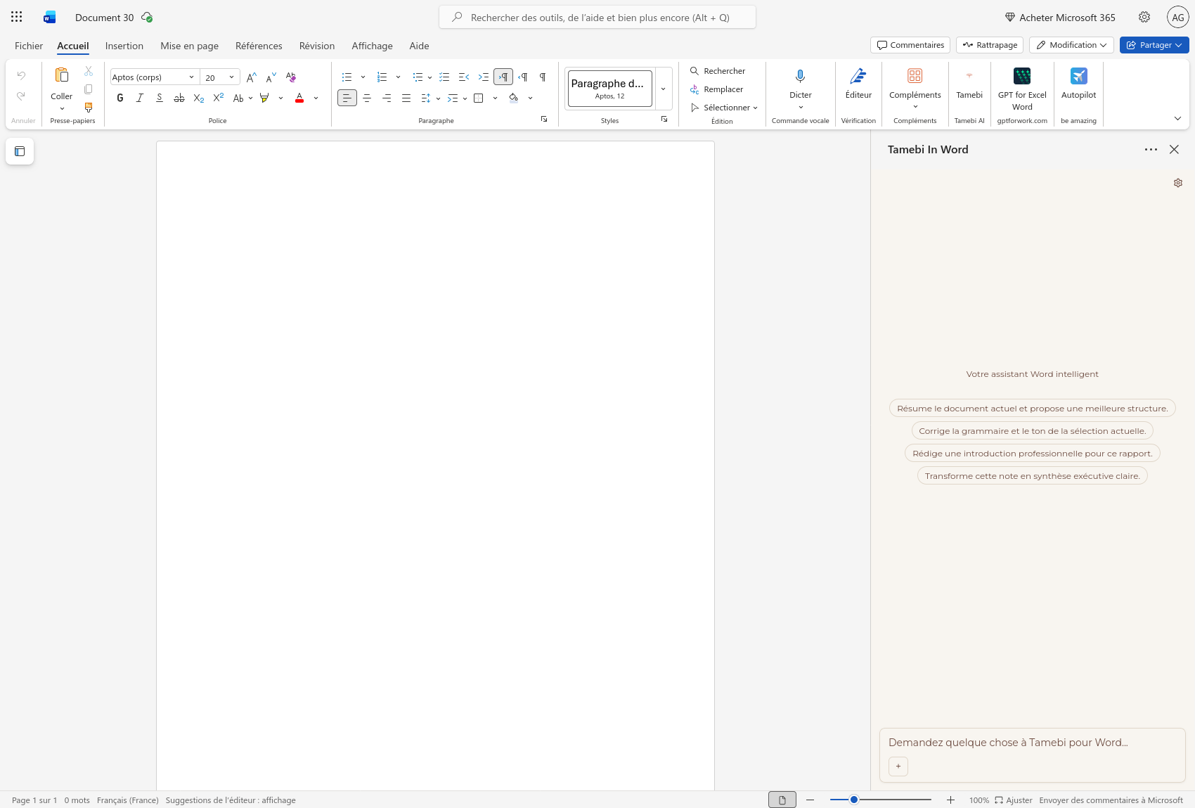 Aperçu de l'interface Tamebi